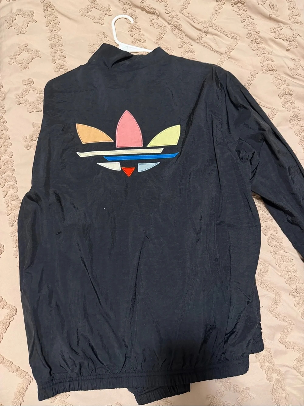 adidas Black Windbreaker Jacket with Multicolor Trefoil Accents